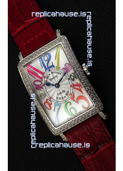 Franck Muller Long Island Color Dreams Ladies Swiss Replica Watch - Red Strap