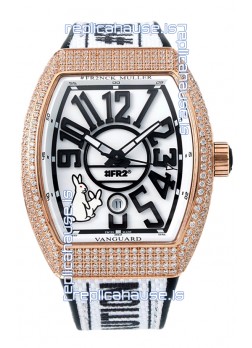 Franck Muller "Fr2nck" Vanguard Rabbit Edition Swiss Replica Watch in Rose Gold Diamonds