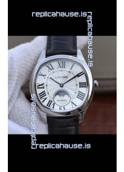 Drive De Cartier Moonphase Edition 1:1 Mirror Replica Watch in Stainless Steel - White Dial 