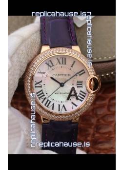 Ballon De Cartier Swiss Automatic 1:1 Mirror Quality 36MM in Purple Strap Rose Gold Casing
