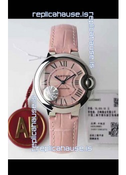 Ballon De Cartier Swiss Automatic 1:1 Mirror Quality 33MM in Pink Dial/Strap 