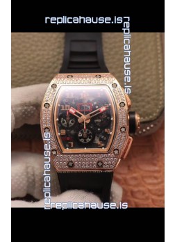 Richard Mille RM011 Felipe Massa 1:1 Mirror Quality One Piece Black Ceramic Rose Gold Diamonds Watch 