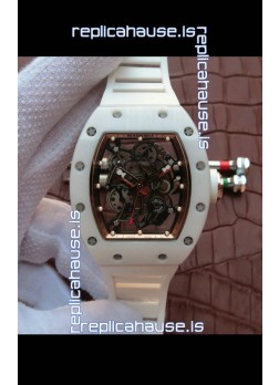 Richard Mille RM055 Ceramic Casing 1:1 Mirror Replica Watch in Rose Gold Dial in White Strap