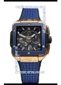 Hublot Square Bang Unico Rose Gold Blue Ceramic Chronograph Watch 1:1 Mirror Replica