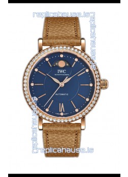 IWC Portofino IW6596 Automatic Moon Phase Rose Gold Casing Watch in Blue Dial 37MM