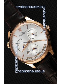 Jaeger LeCoultre Master Geographic Power Reserve Pink Gold Steel White Dial Swiss Replica Watch 