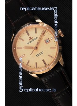 Jaeger LeCoultre Geophysic True Second Pink Gold Swiss Replica Watch Gold Dial 