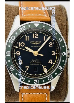 Longines Spirit ZULU Time 1:1 Mirror Replica Watch in 904L Steel Casing - Swiss L844.4 Automatic Movement Brown Strap