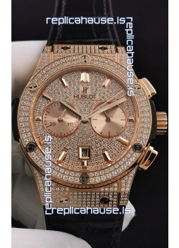 Hublot Classic Fusion Chronograph Rose Gold Diamonds Dial and Casing 1:1 Mirror Replica Watch 