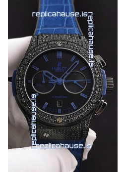 Hublot Classic Fusion Chronograph DLC Diamonds Casing Steel Dial 1:1 Mirror Replica Watch 