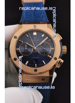 Hublot Classic Fusion Chronograph Rose Gold Casing Blue Dial  1:1 Mirror Replica Watch 