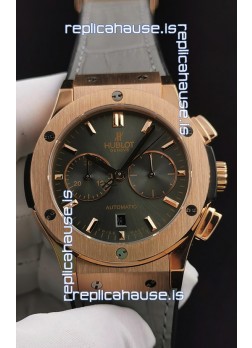 Hublot Classic Fusion Chronograph Rose Gold Casing Brown Dial  1:1 Mirror Replica Watch 