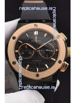 Hublot Classic Fusion Chronograph Ceramic Rose Gold Bezel Carbon Dial  1:1 Mirror Replica Watch 