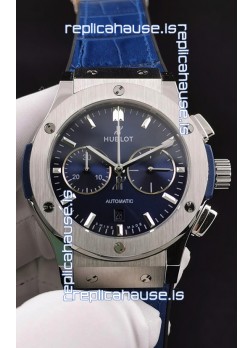 Hublot Classic Fusion Chronograph Stainless Steel Casing Blue Dial 1:1 Mirror Replica Watch 