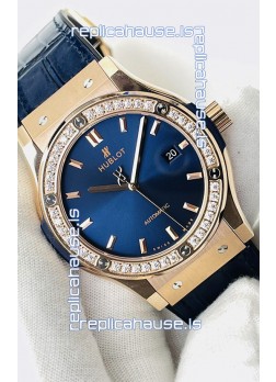 Hublot Classic Fusion Rose Gold Steel Blue Dial Swiss Replica Watch 1:1 Mirror Quality 
