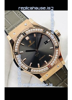 Hublot Classic Fusion Rose Gold Grey Dial Swiss Replica Watch 1:1 Mirror Quality 