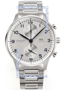 IWC Portuguese Chronograph Swiss Replica Watch in Steel Case White Dial - 1:1 Mirror Replica Edition