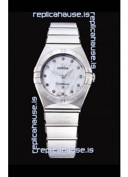 Omega Constellation Ladies Swiss Quartz 1:1 Mirror Replica - Steel Casing in Pearl Dial 