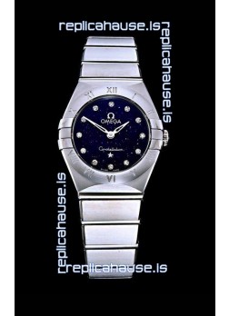 Omega Constellation Ladies Swiss Quartz 1:1 Mirror Replica - Steel Casing in Black Starry Dial 