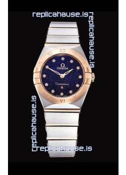 Omega Constellation Ladies Swiss Quartz 1:1 Mirror Replica - Two Tone Casing in Black Starry Dial 