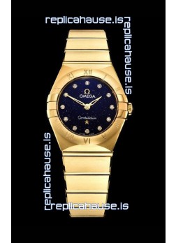 Omega Constellation Ladies Swiss Quartz 1:1 Mirror Replica - Yellow Gold Casing in Black Starry Dial 