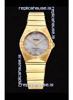 Omega Constellation Ladies Swiss Quartz 1:1 Mirror Replica - Yellow Gold Casing White Pearl Dial