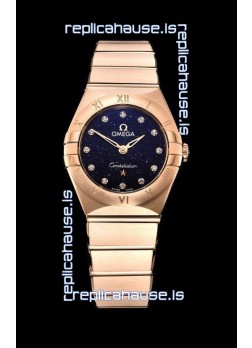 Omega Constellation Ladies Swiss Quartz 1:1 Mirror Replica - Rose Gold Casing in Black Starry Dial 