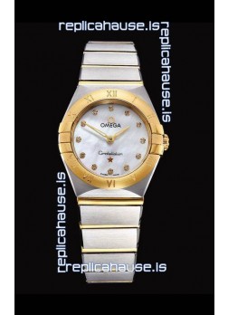 Omega Constellation Ladies Swiss Quartz 1:1 Mirror Replica - Two Tone Casing in White Pearl Dial