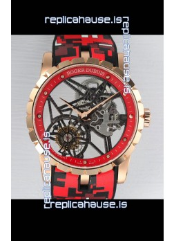 Roger Dubuis Excalibur Spider Flying Tourbillon Skeleton Rose Gold Casing 42MM  1:1 Mirror Swiss Watch