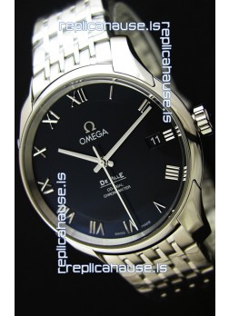 Omega De-Ville Annual Calendar Steel Strap Swiss Replica Watch 1:1 Mirror Edition in Black Dial