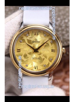 Omega De Ville Floral Dial Swiss Quartz Movement in Two Tone Casing - Gold Dial