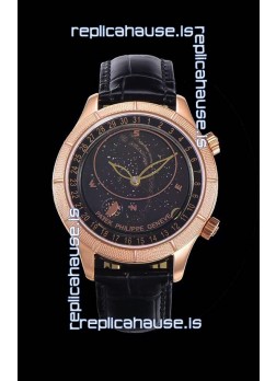 Patek Philippe 6102R Grand Compilations Handwind Swiss Replica Watch - Rugged Bezel Black Dial