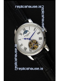 Patek Philippe Japanese MoonPhase Tourbillon Replica Watch White Dial