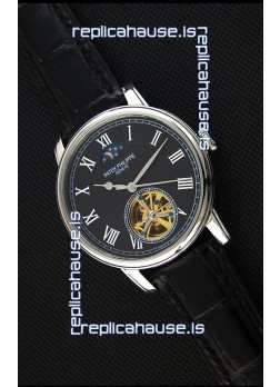 Patek Philippe Japanese MoonPhase Tourbillon Replica Watch Black Dial