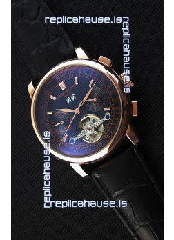 Patek Philippe Japanese Tourbillon Replica Watch in Pink Gold Case Black dial