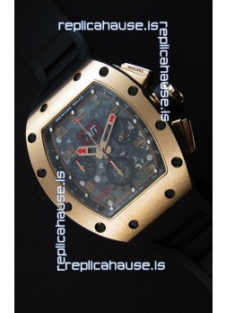 Richard Mille RM011-FM Felipe Massa Pink Gold Plated Titanium Case Watch in Black Strap
