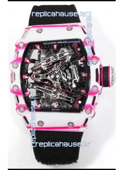 Richard Mille RM38-02 White/Pink Carbon Bubba Watson Black Nylon Tourbillon Movement 1:1 Mirror Replica