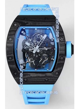Richard Mille RM055 Black Carbon Casing Blue Rubber 1:1 Superclone Genuine Tourbillon Watch 