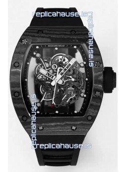 Richard Mille RM055 Black Carbon Casing Black Rubber 1:1 Superclone Genuine Tourbillon Watch 