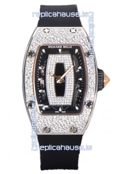 Richard Mille RM007 Diamonds Paved Black Dial 904L Steel Superclone Swiss Watch