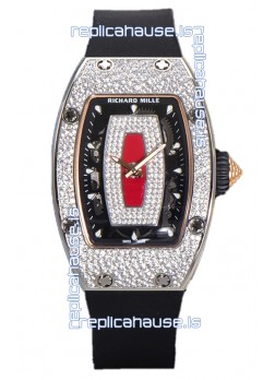 Richard Mille RM007 Diamonds Paved Red Dial 904L Steel Superclone Swiss Watch