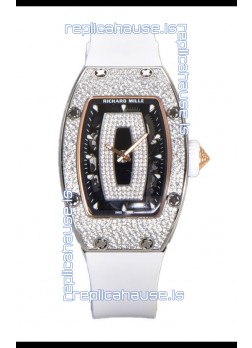 Richard Mille RM007 Diamonds Paved White Strap 904L Steel Superclone Swiss Watch