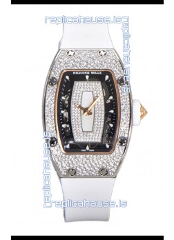 Richard Mille RM007 Diamonds Paved White Strap & Dial 904L Steel Superclone Swiss Watch