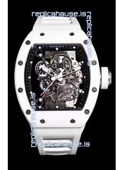 Richard Mille RM055 White Ceramic Casing 1:1 Mirror Replica Watch in White Strap