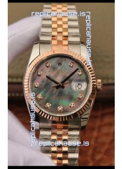 Rolex Datejust 36MM Cal.3135 Movement Swiss Replica Watch in 904L Steel Two Tone Casing Pearl Dial