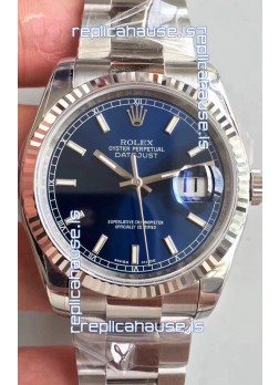 Rolex Datejust 36MM Cal.3135 Movement Swiss Replica Watch in 904L Steel Casing in Blue Dial