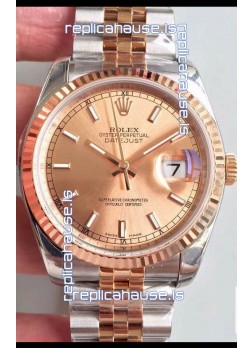 Rolex Datejust 36MM Cal.3135 Movement Swiss Replica Watch in 904L Steel Two Tone Casing Gold Dial
