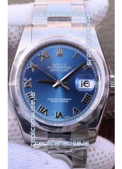Rolex Datejust 36MM Cal.3135 Movement Swiss Replica Watch in 904L Steel Casing in Blue Roman Dial