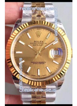 Rolex Datejust 41MM Cal.3135 Movement Swiss Replica Watch in 904L Steel Two Tone Casing Gold Dial