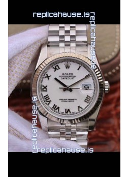 Rolex Datejust 36MM Cal.3135 Movement Swiss Replica Watch in 904L Steel Casing in White Roman Dial